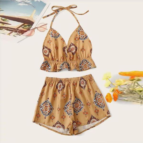 

womail set womens casual shorts sleeveless print ruffles holiday beach set womens two piece sets summer boho jun 24, Gray