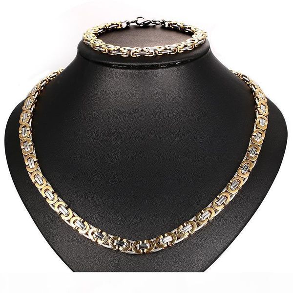 

exaggerated real titanium steel high polished ip gold & black plated necklace & bracelet 2pcs jewelry set men punk chians bangle, Silver