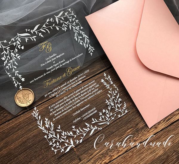 

greeting cards ca0967 customized acrylic wedding invitation with leaves design