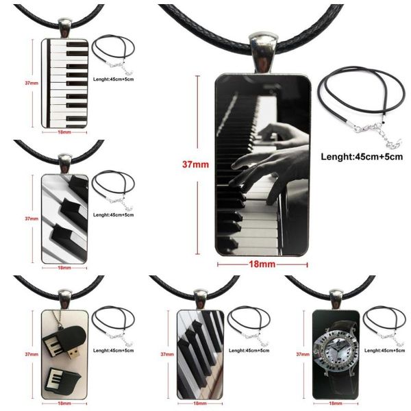 

piano keyboard glass cabochon choker pendant rectangle necklace stainless steel color jewelry for girls wholesale, Silver