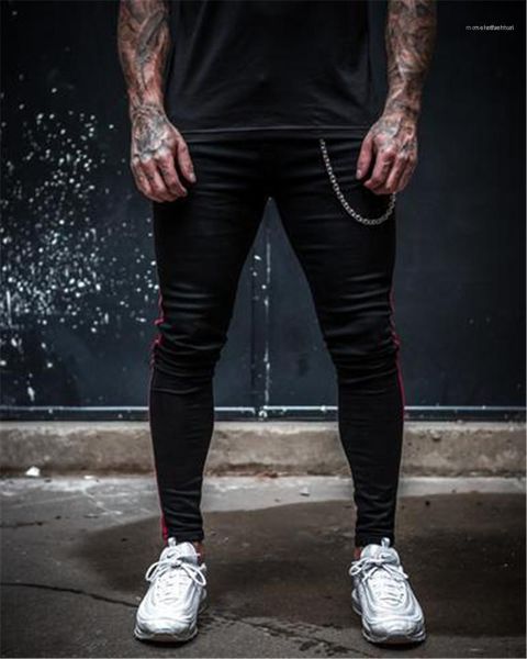

trousers solid color mens pencil pants male clothing skinny panelled mens designer pants fashion zipper mens casual, Black