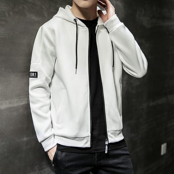 

new fashion brand men thin hooded sweatshirt zipper long sleeve autumn hoodies with cap loose fit male clothes plus size, Black