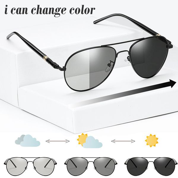 

fashion pchromic sunglasses men polarized driving sun glasses women changing sunglass pilot retro brand glasses, White;black