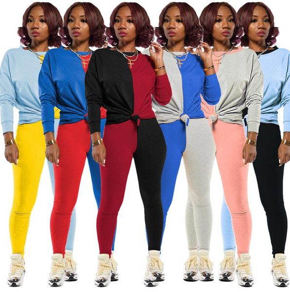 

women tracksuit designers long sleeves t shirt pants leggings autumn winter fashion patchwork color two pieces outfits sports suit d82408, Gray