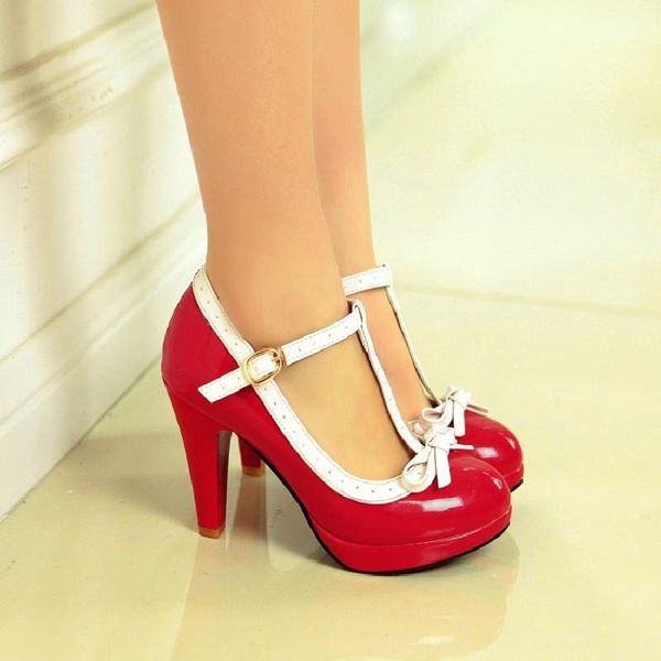 

womens bowtie mary janes stylish lolita shoes t-strap high heels pumps sweet, Black
