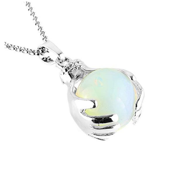 

10 pcs hand shape wrap opalite opal round bead necklace pendant black agate silver plated trendy jewelry