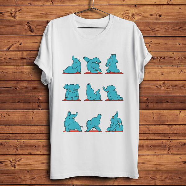 

funny yoga elephant t shirt men summer new white short sleeve casual tshirt homme streetwear t-shirt unisex