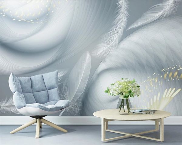 

classic 3d wallpaper nordic simple light luxury abstract white feathers romantic scenery decorative silk mural wallpaper