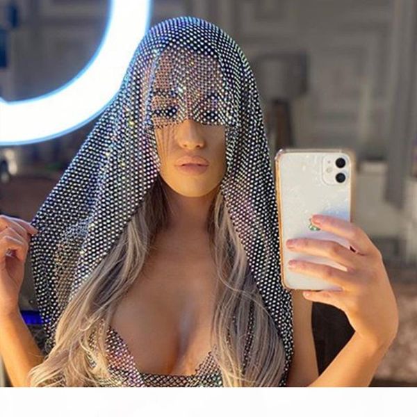 

ins bling rhinestone headband scarf headwraps for women nightclub hollow mesh luxury crytsal headscarf headpiece hair jewelry, Golden;silver