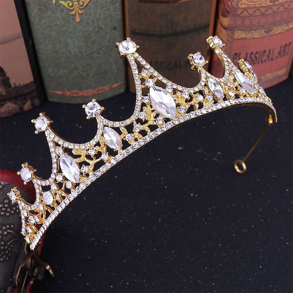 

women girl hair ornaments gold/silver color crystal tiaras crowns queen diadem bride noiva wedding hair accessories, Golden;silver