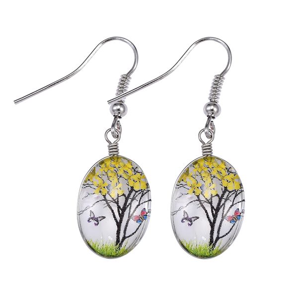 

new arrival dried flower glass dangle earring for women fashion multicolor glass ball oval forever flower love drop earring trendy jewelry, Silver