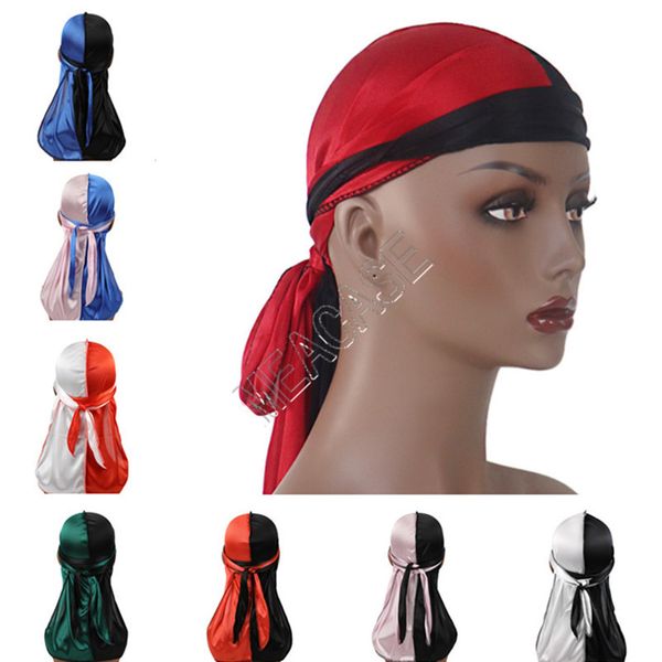 

лоскутная цвета дизайнеры durags тюрбан блестящая silky durag бандана длинный хвост пират cap головные уборы ободки для волос крышки аксессу, Yellow