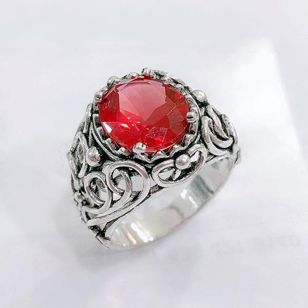 

2020new ring inlaid red zircon retro fashion wave of european and american men and women rings wholesale, Slivery;golden
