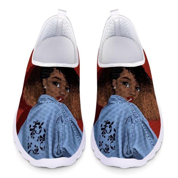 

cusotm print women shoes black art african girl printing mesh shoes ladies slip-on flat for female summer loafers zapatos
