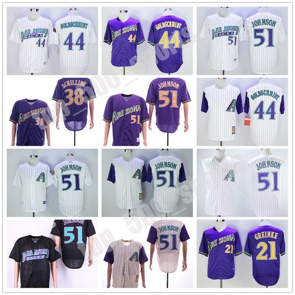 

men arizona jersey 51 randy johnson 38 curt schilling 21 greinke 44 paul goldschmidt baseball size m-3xl, Blue;black