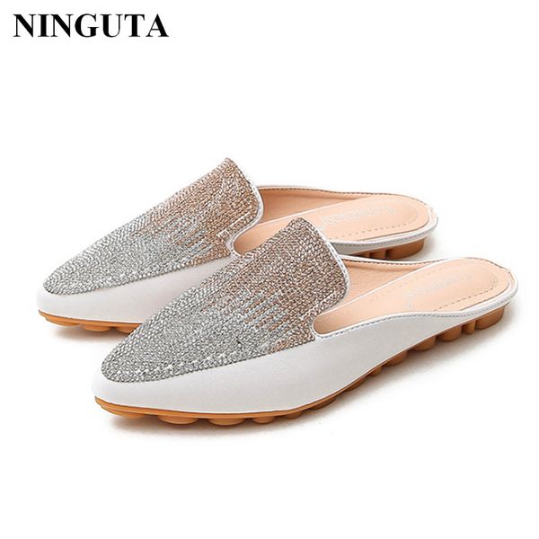 

luxurious crystal woman flats for summer fashion ladies shoes, Black