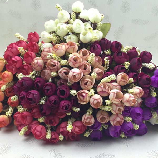 

15 heads/bouquet small bud roses bract artificial flowers bouquet silk rose flowers for wedding party supplies home decorations