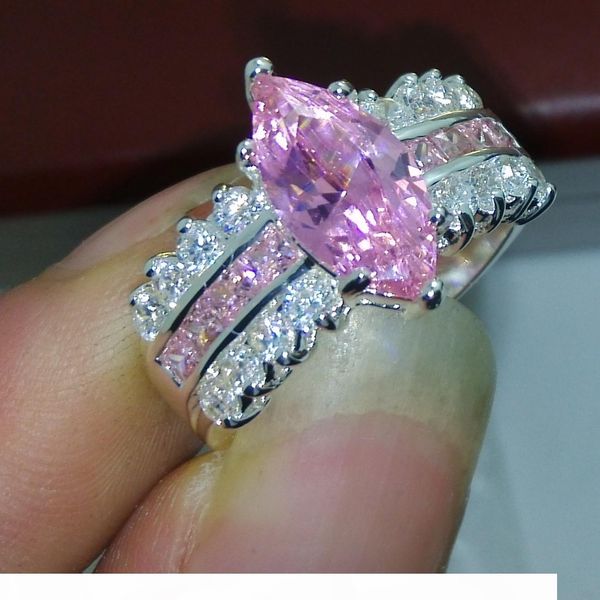 

размер 6 7 8 9 ювелирные изделия высокого качества 925 стерлингового серебра розовый сапфир подарок gem женщины обручальное кольцо, Silver