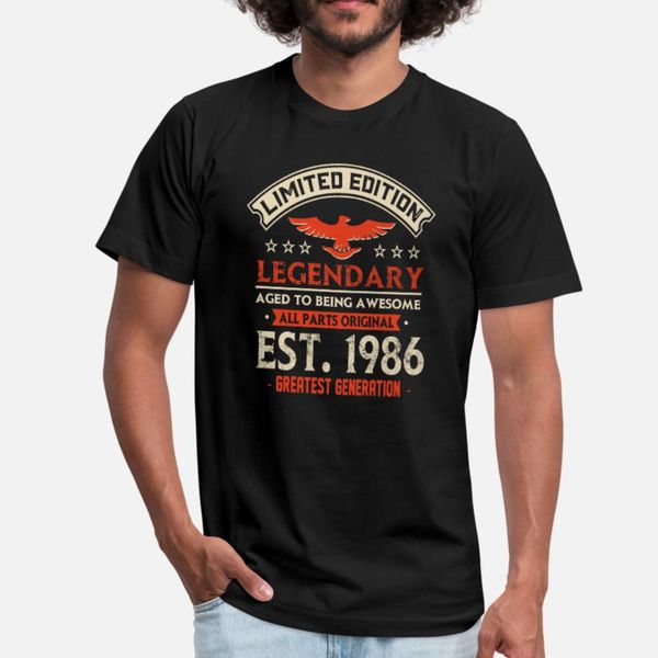 

limited edition legendary est 1986 t shirt men custom 100% cotton round neck kawaii anti-wrinkle humor summer style standard shirt, White;black