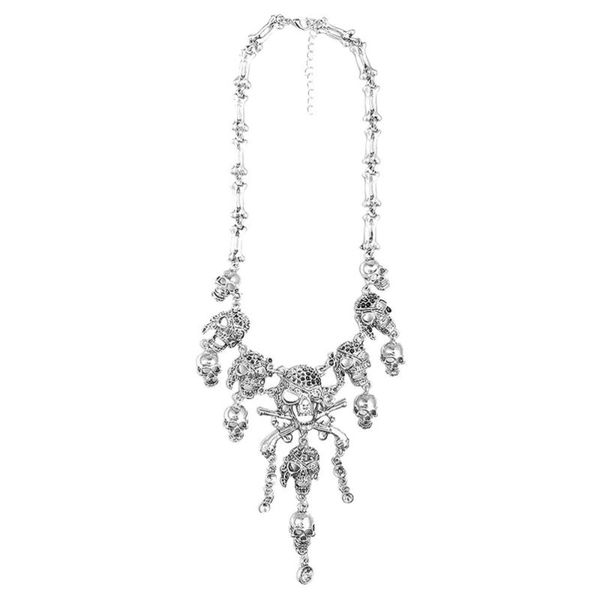 

1pc halloween necklace retro ghost head tassel necklace sweater chain decor, Silver