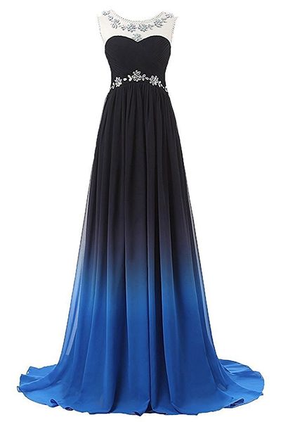 

2017 new chiffon gradient color beading long evening formal gown prom dresses floor-length party gown qc440, Black