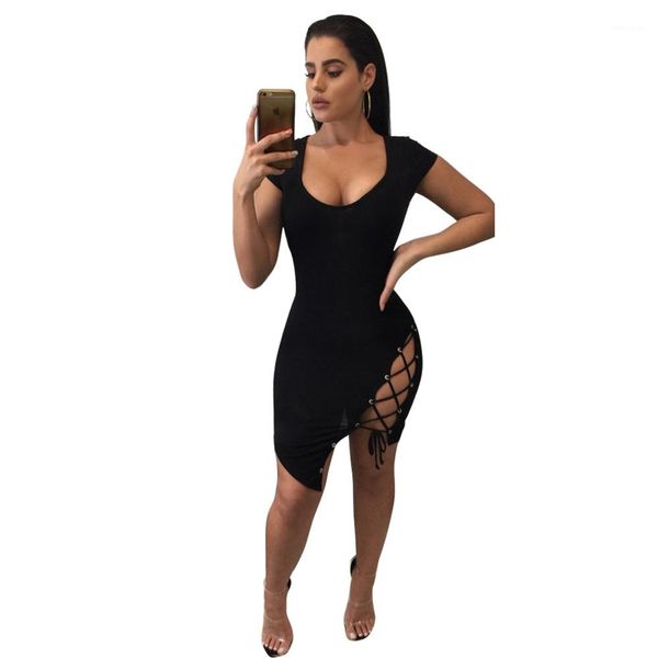 

deep v neck mini dresses ladies clothing womens designer dresses summer bandge dress solid color, Black;gray