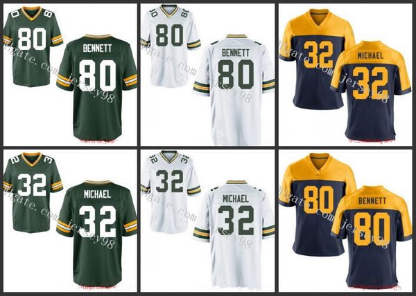 

green bay packers white 80 martellus red 32 christine michael green team color stitched nfl blue men women youthjersey, Black;red
