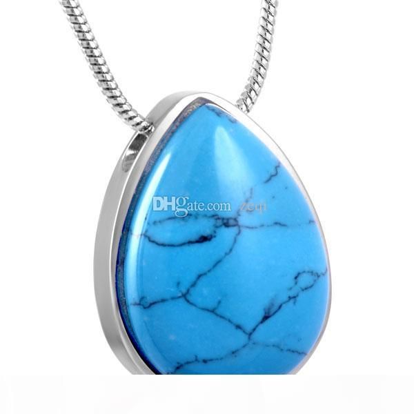 

ijd8476 turquoise water drop stainless steel cremation pendant necklace casket funeral memory ashes keepsake urn necklace jewelry, Silver