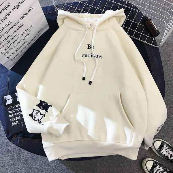

new oversized women clothes hooded sweatshirt cute patchwork pocket pullover harajuku cat print long sleeve hoodie women, Black
