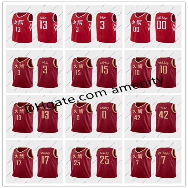 

men houston rockets 13 harden 0 westbrook 3 paul 10 gordon red basketball jerseys james russell chris eric 2018 mvp city jersey, Black