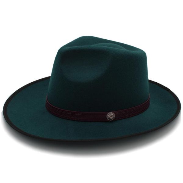 

fashion men felt fedora hat with wide brim jazz hat gentleman gentleman autumn sombrero godfather panma leather belt, Blue;gray