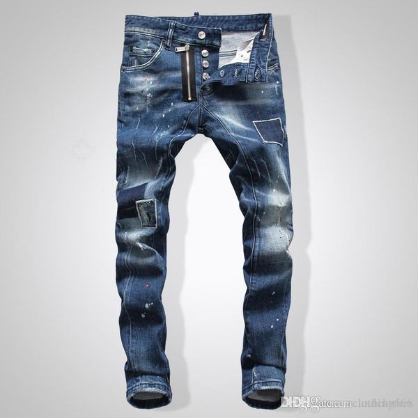 

men jeans designer slim fit denim destroyed straight pattern hip hop pants for mens joggers mens sweatpants mens joggers skinny jeans, Blue