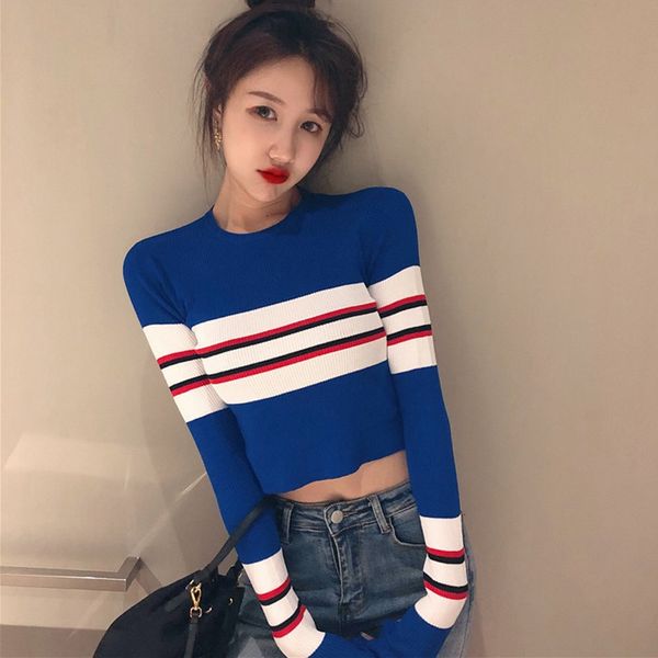 

blackday autumn winter striped sweater women knitted high elastic jumper women sweaters pullovers striped female ladies drop new, White