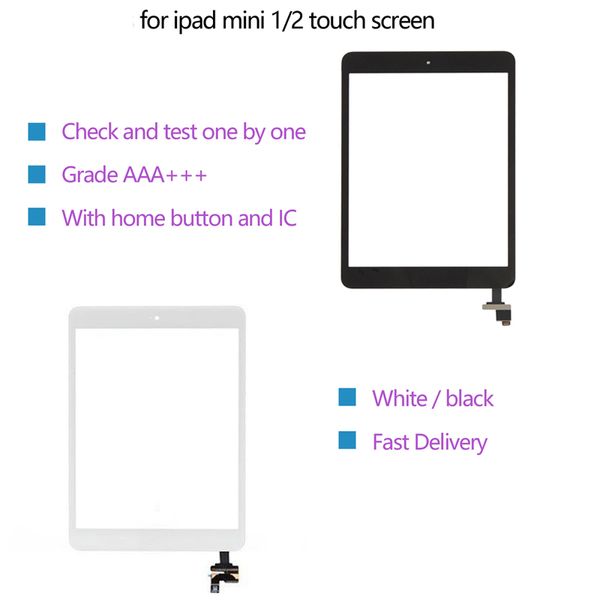 Touchscreen für iPad mini 1 2 Digitizer-Baugruppe, IC, Home-Taste, Flexkabel + Klebeaufkleber