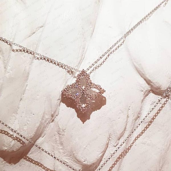 

godki new lucky flower charms pendant stacks choker necklace cubic zirconia bling hip hop jewelry fo women wedding party, Silver