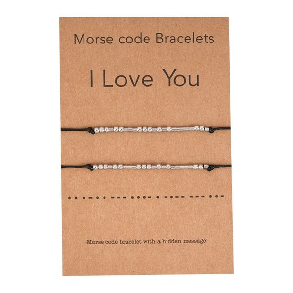 

2pcs i love you friendship morse code dainty beaded bracelet with secret message for women men lover jewelry gifts, Golden;silver