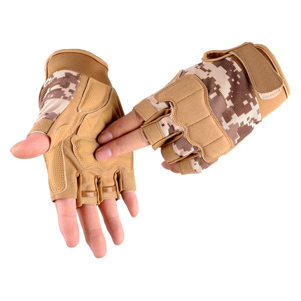 

army tactical half finger bicycle glove camouflage men women military outdoor sports climbing fitness gloves special forces s64, Black