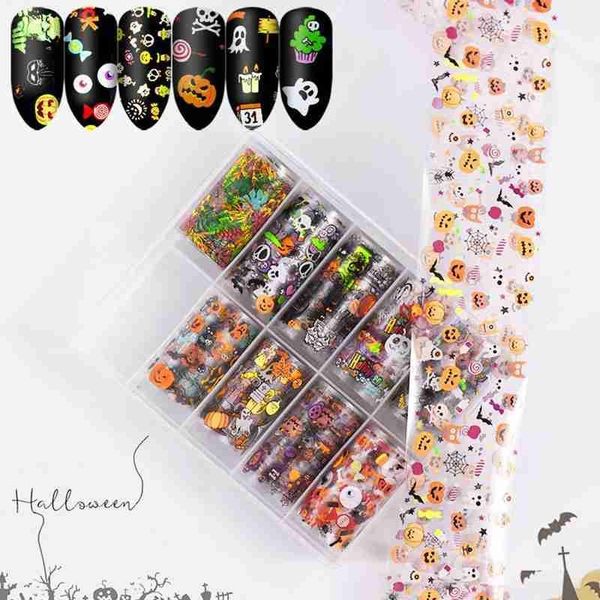 

10 pcs/box 3d nail sticker diy christmas halloween starry sky nail art transfer stickers holographic foil decals manicure, Silver;gold