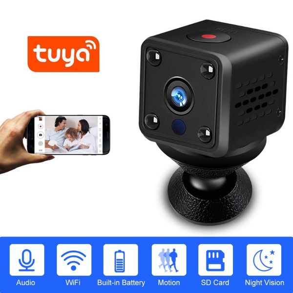 

security ip camera 1080p battery power 140 degree night vision audio reording 2mp wireless wifi mini camera tuya smart life