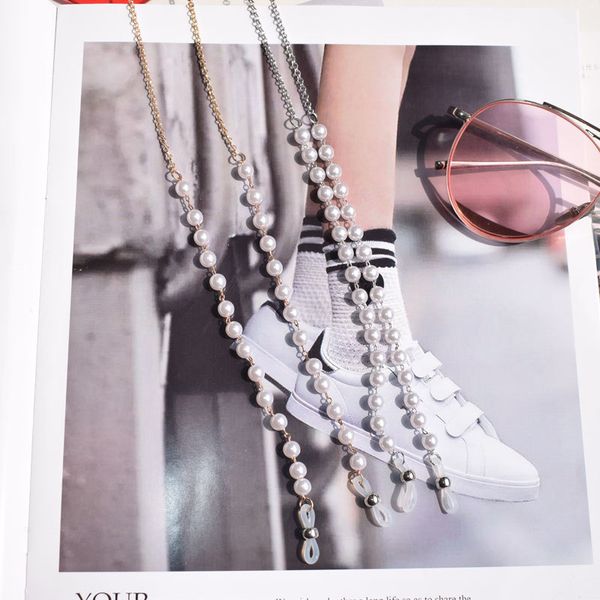 

2020 chic elegant women gold silver color glasses chain female handmade pearl sunglasses chain neck holder rope accessary