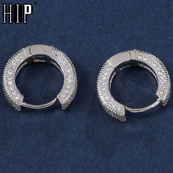 

hip hop 1pair bling round zircon micro paved iced out rhinestone cz stone stud earring copper earrings for men jewelry, Golden;silver