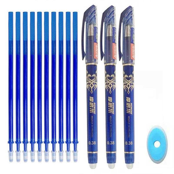 

14pcs erasable black ballpoint blue ink school writing lot washable pen stationery office handle refill 038mm rod grmzm xhlight, Blue;orange