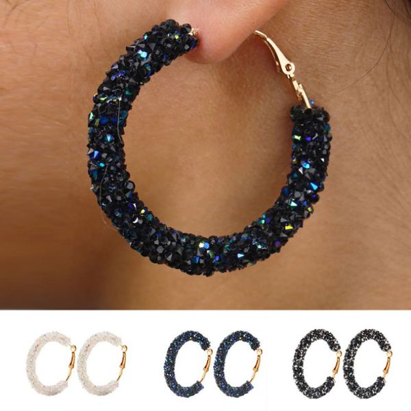 

2020 fashion simple personality retro exaggerated earrings temperament circle crystal earrings ladies, Silver
