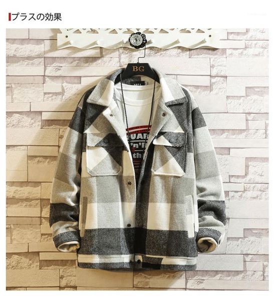 

pockets long sleeve mens clothes mens patchwork plaid outerwear spring and autumn lapel neck thick outerwear with, Black