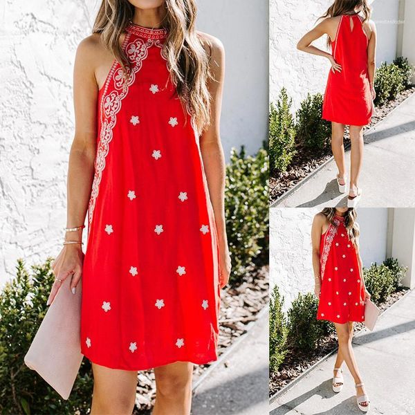 

clothing loose crew neck print womens designer casual dresses fashion sleeveless panelled bohemian dress females, Black;gray