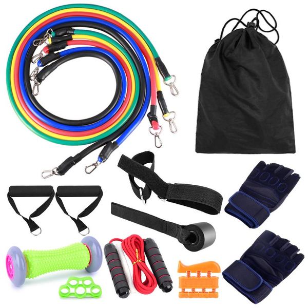 

16pcs fintess resistance bands set exercise tube bands jump rope fitness gloves foot massage home gym fitness equipment