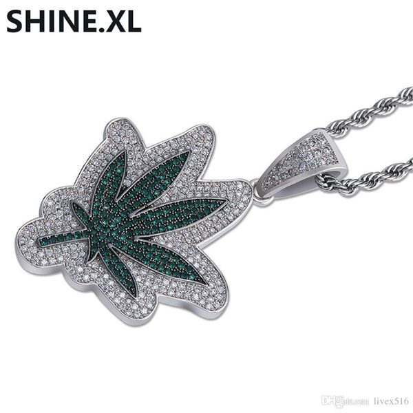 

new custom iced out maple leaf pendant necklace silver color plated mens/women chains hip hop jewelry