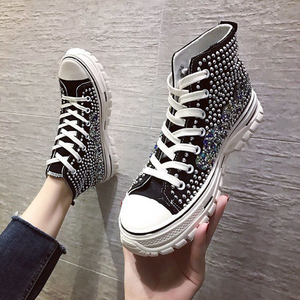 

cross women's shoes platform woman espadrilles casual female sneakers crystal round toe modis all-match autumn new, Black