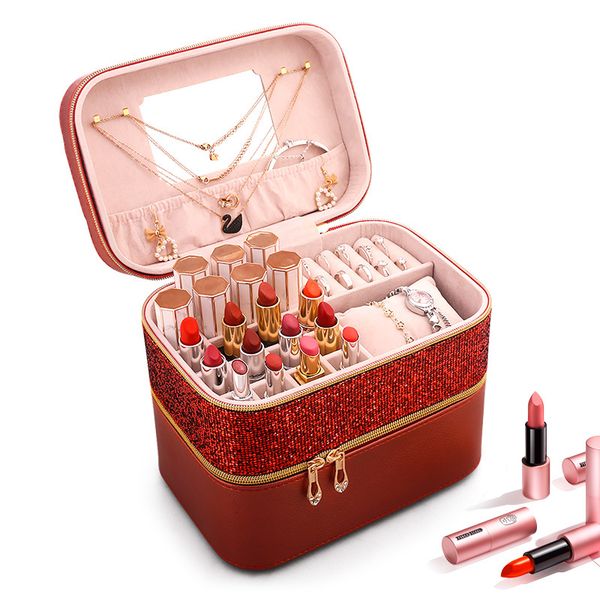 

new women large makeup bag girl cosmetic jewelry case leather female make up box luxury fashion travel wash bags