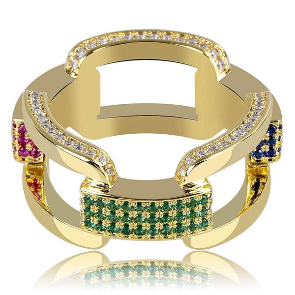 

new european and american hip-hop men micro set zircon ring color zircon chain ring, Silver